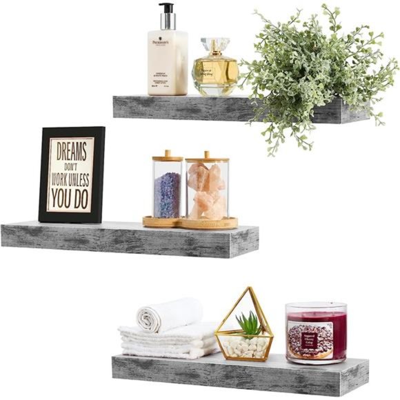 Floating Shelves for Wall - Set of 3 Rustic Wood Wall Shelves for Living Room - Picture 1 of 5
